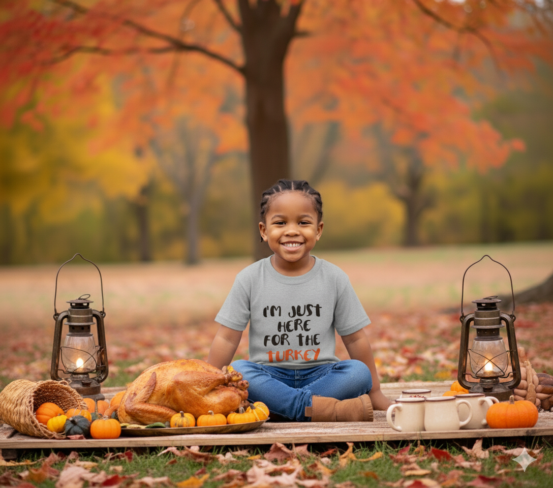 I'm Just Here For The Turkey Thanksgiving Fall Boys Shirt Girls Shirt