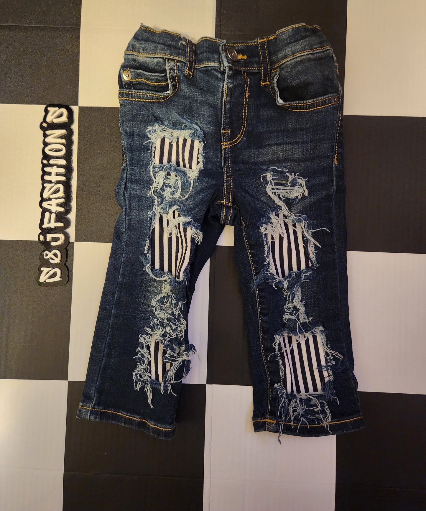 Beetlejuice Stripes Girls Distressed Jeans Boys Distressed Jeans Halloween