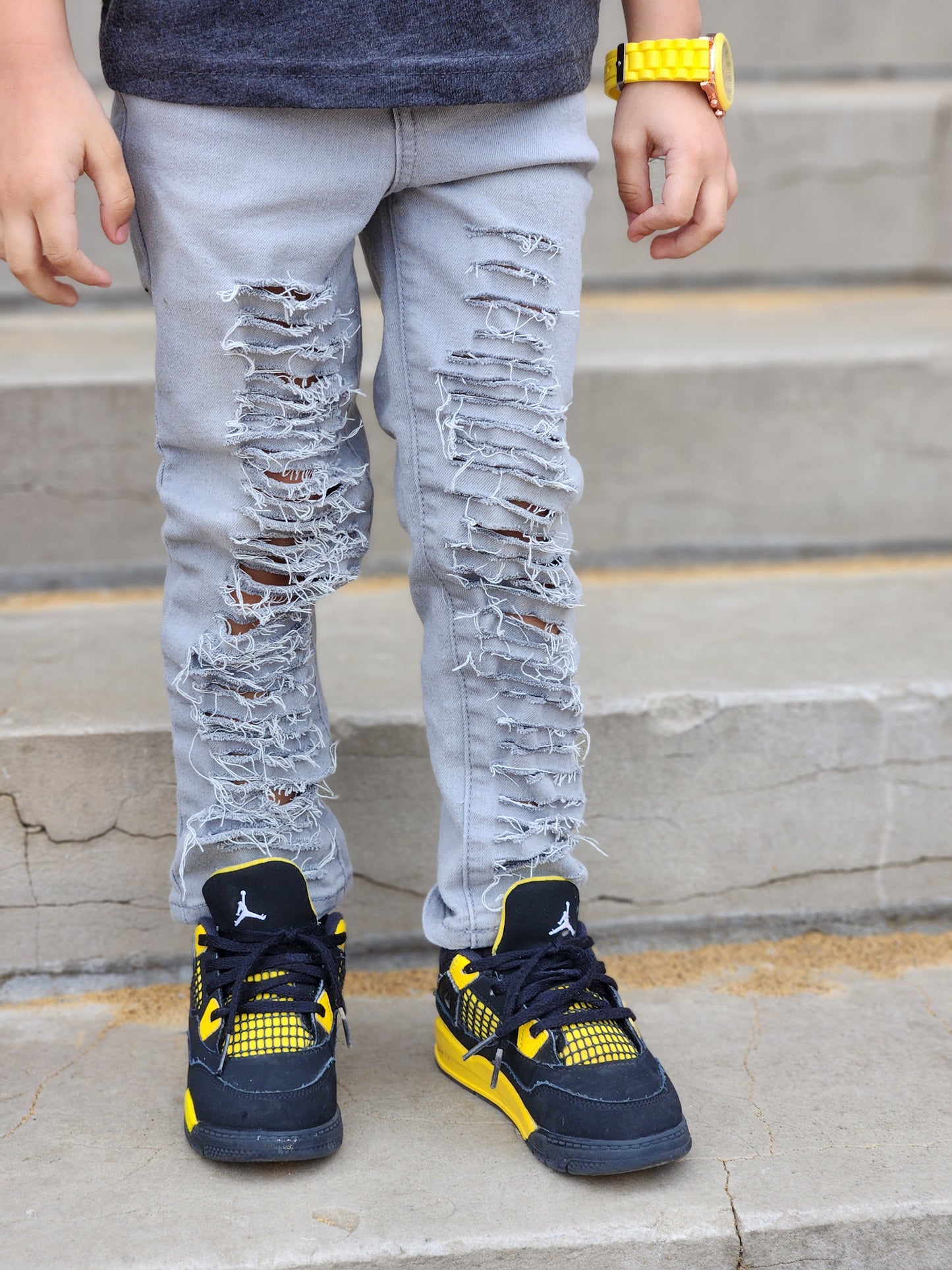 Black Basic Boys Distressed Jeans Girls Distressed Jeans Unisex