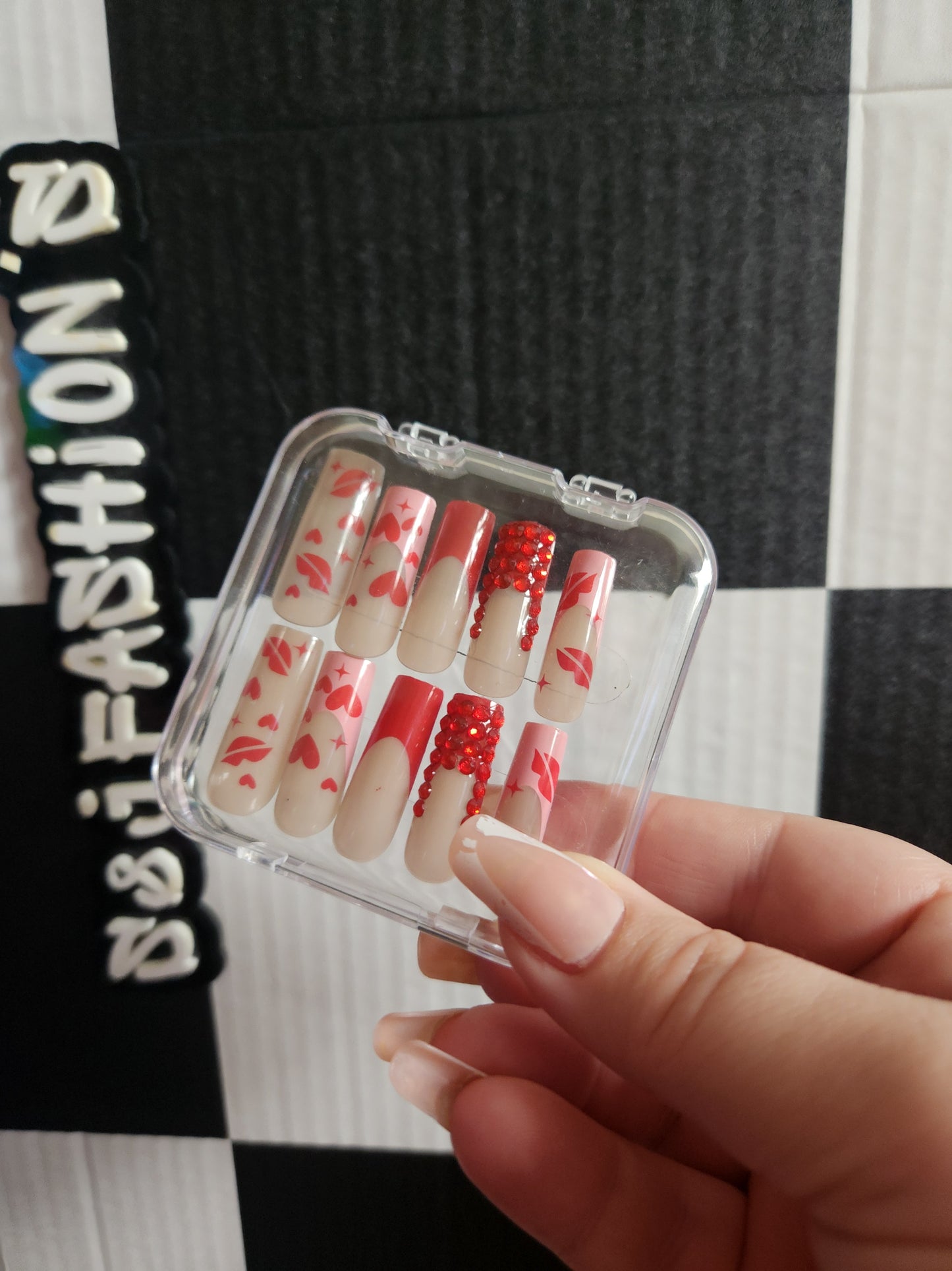 Red Kiss Valentines Long Nails