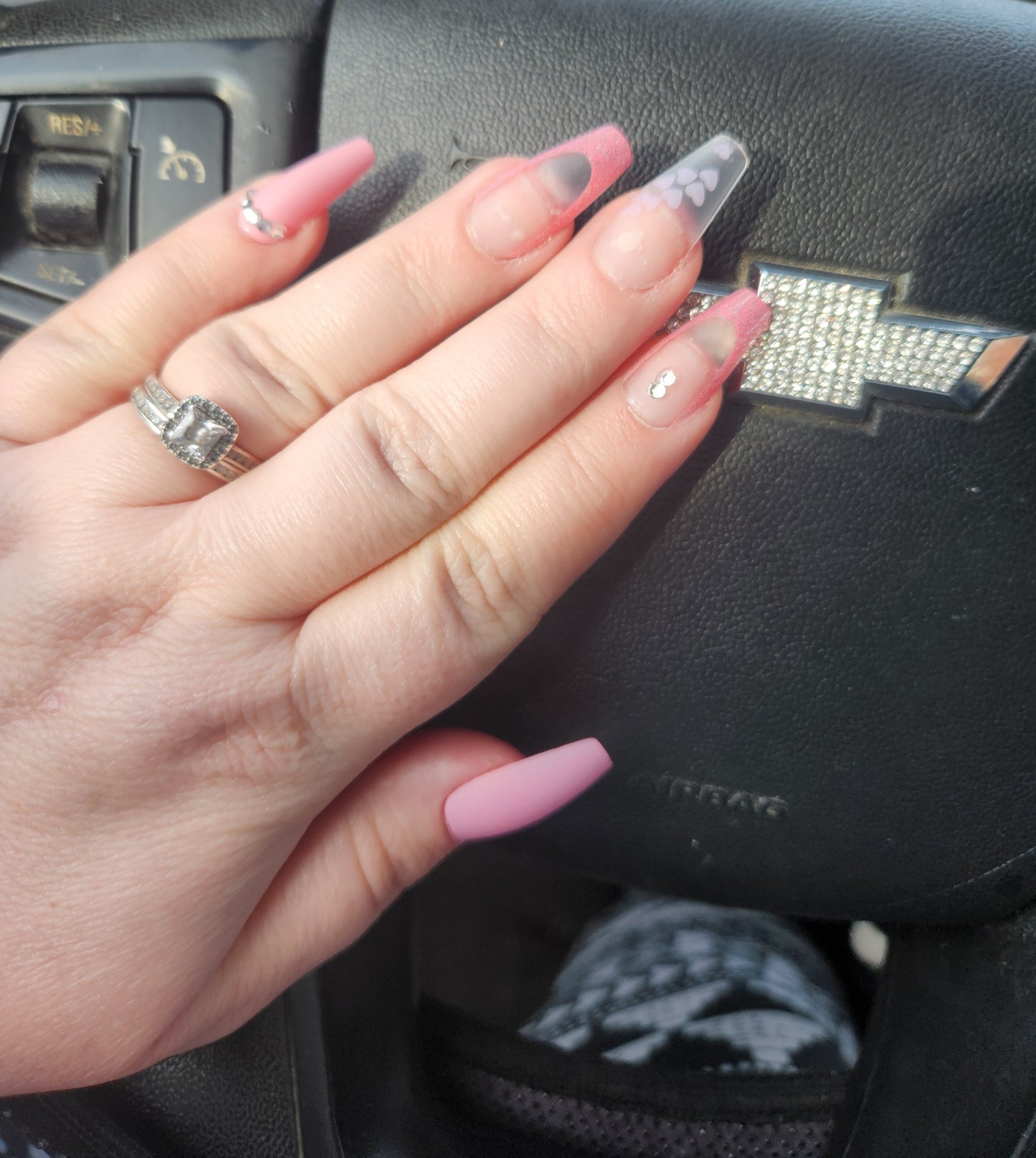 Pink Heart Valentines Med Nails