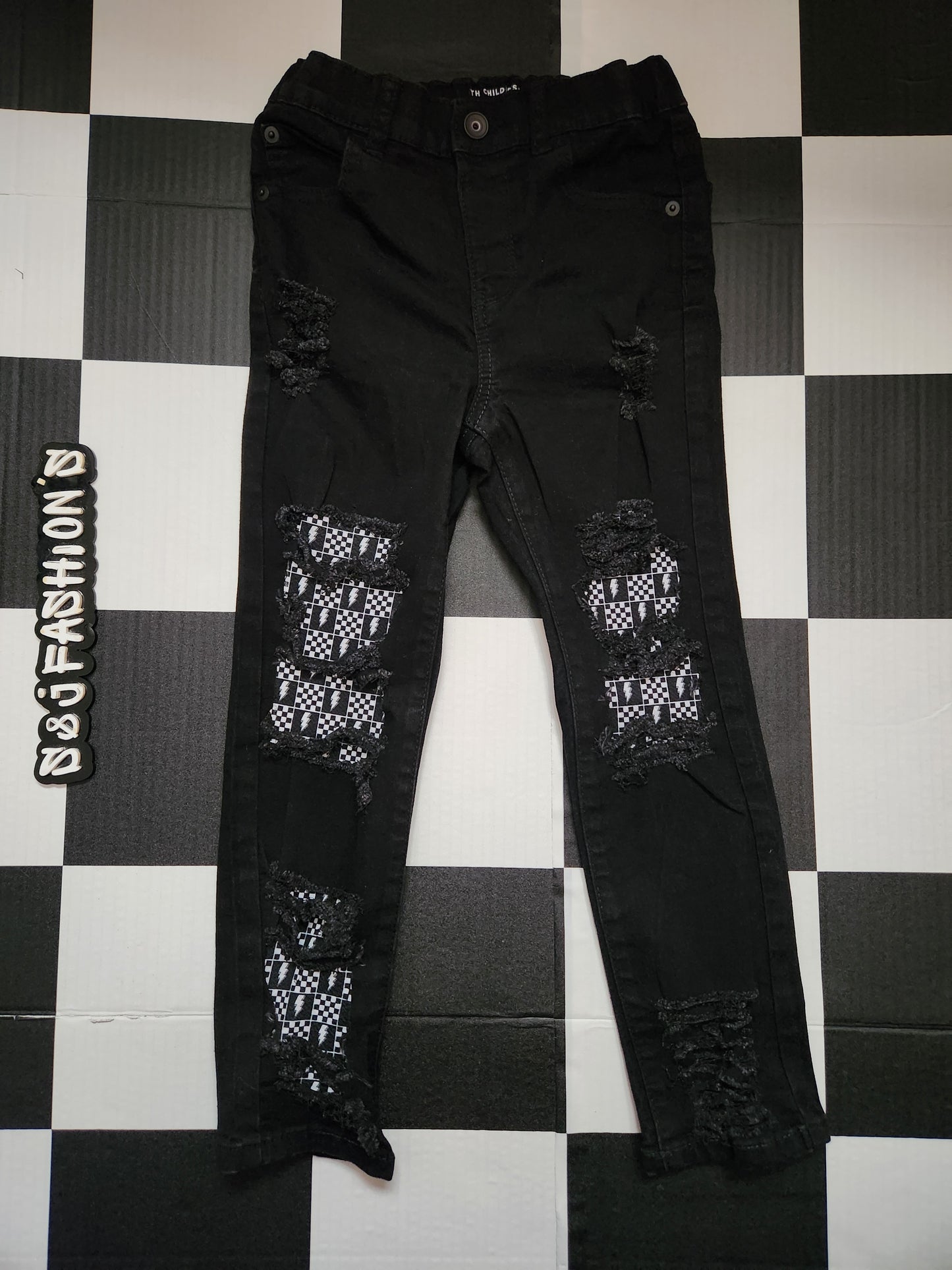Lighting Bolt Checker Boys Distressed Jeans Girls Distressed Jeans