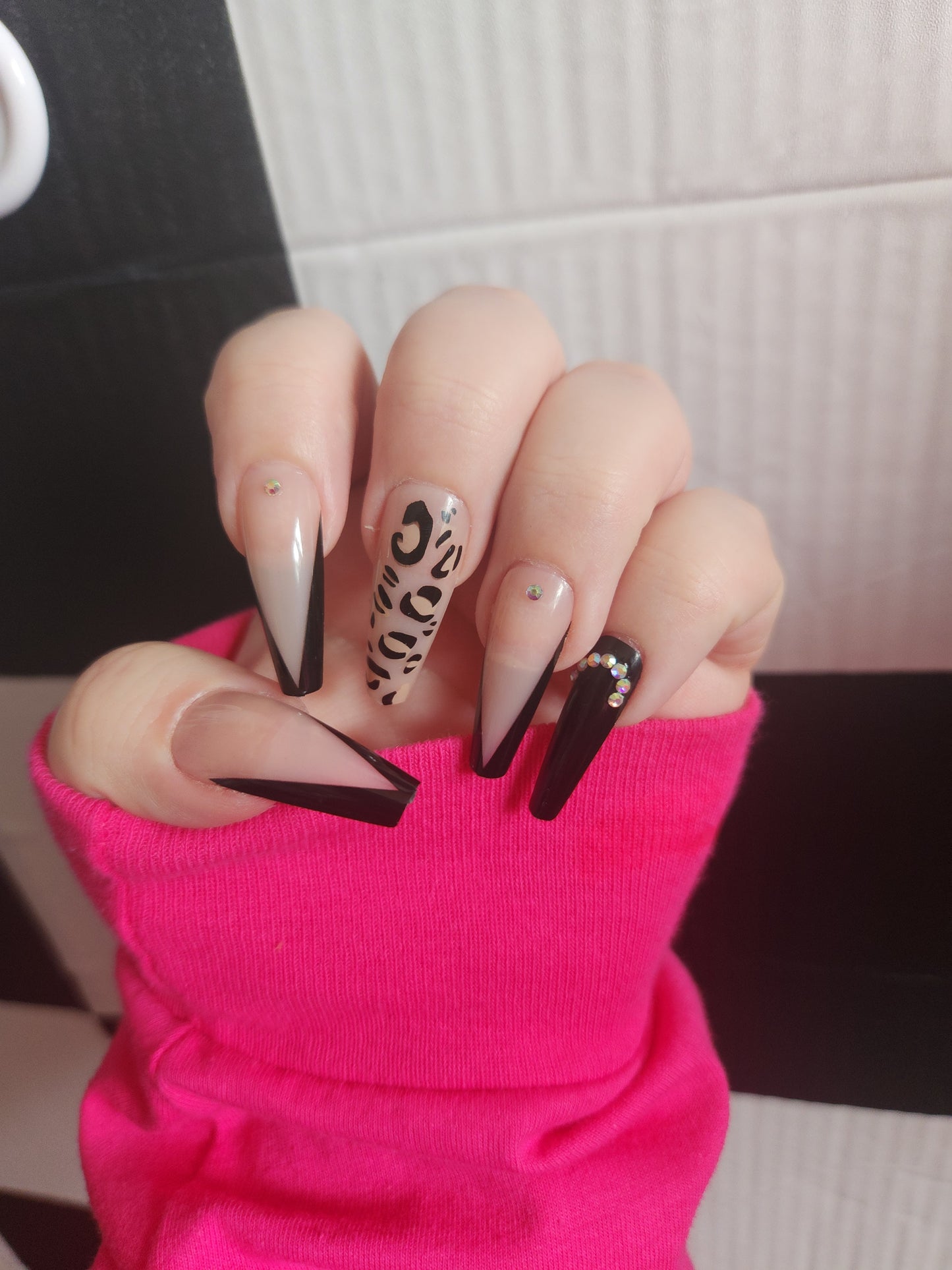 Black Leopard Long Nails