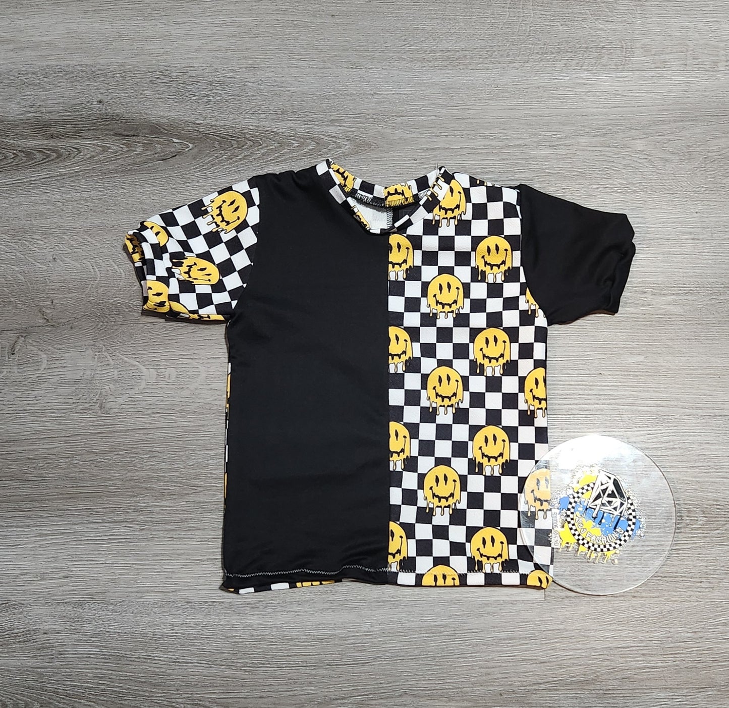 Checker Drippy Smiley Face Handmade