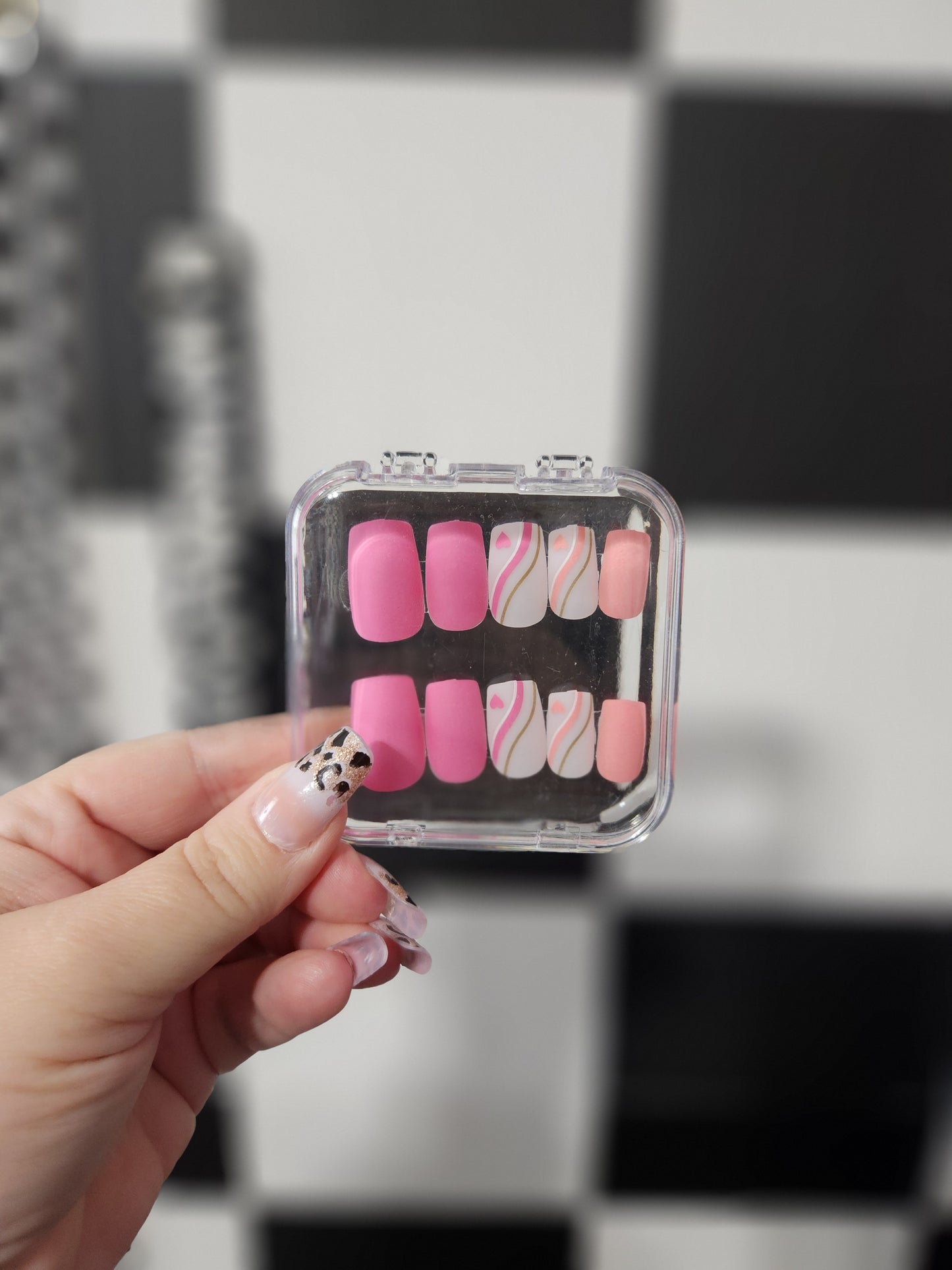 Pink Heart Shorts Nails