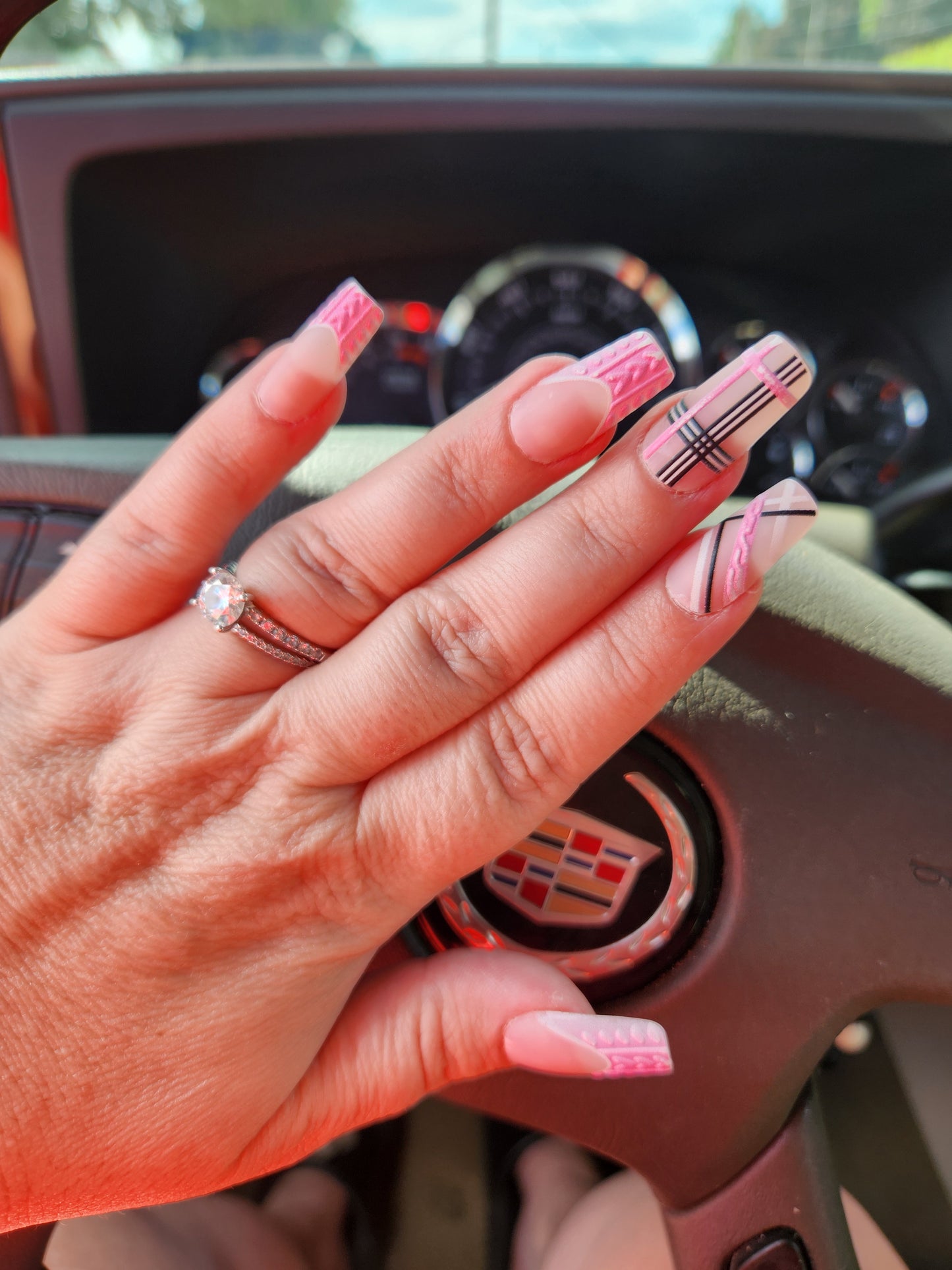 Pink Plaid Med Nails