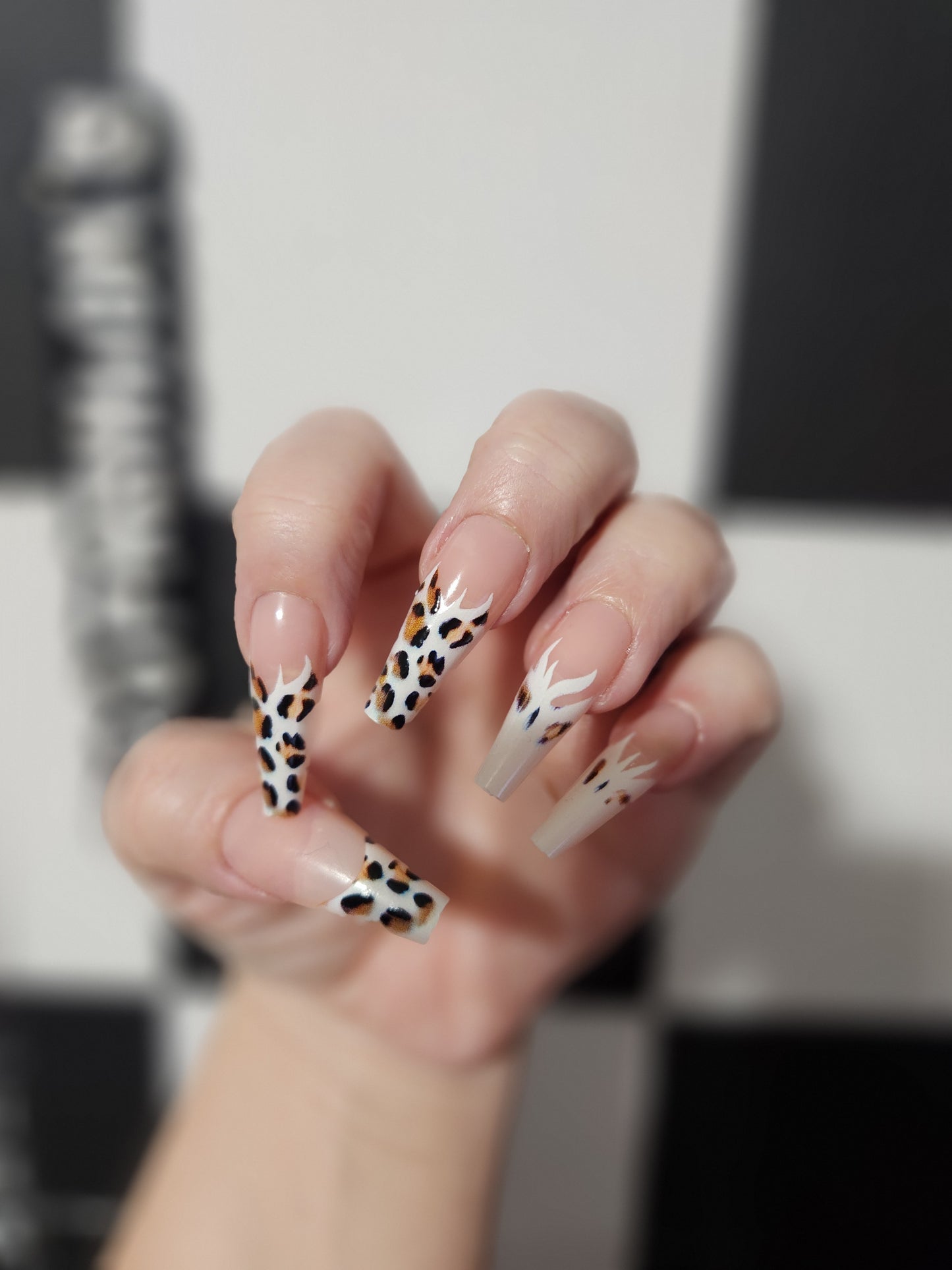 White Cheetah Long Nails