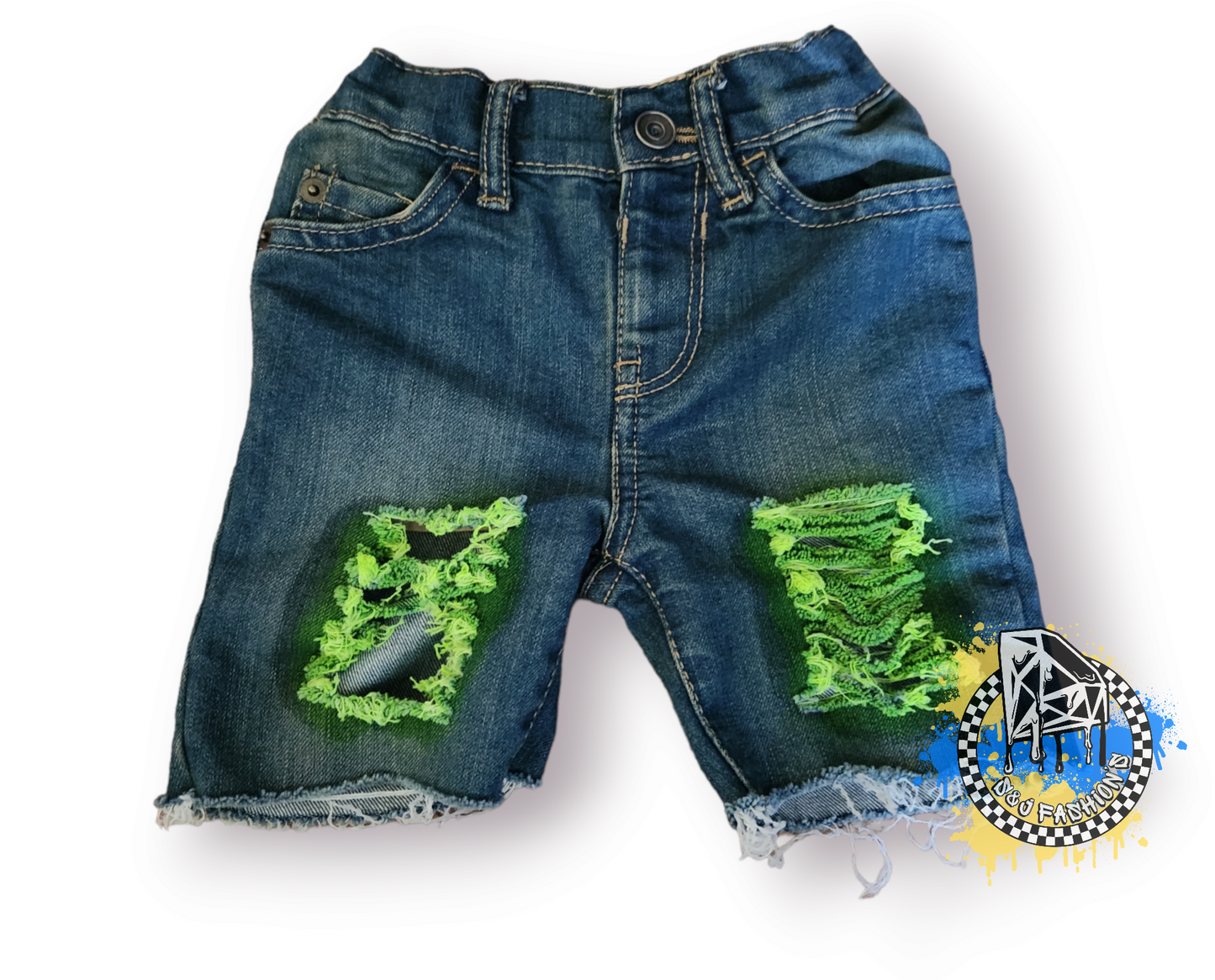 Neon Green Boys Distressed Jeans Shorts Girls Distressed Jean Shorts