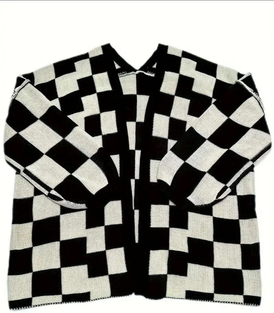 Black & White Checker Cardigan Plus Size