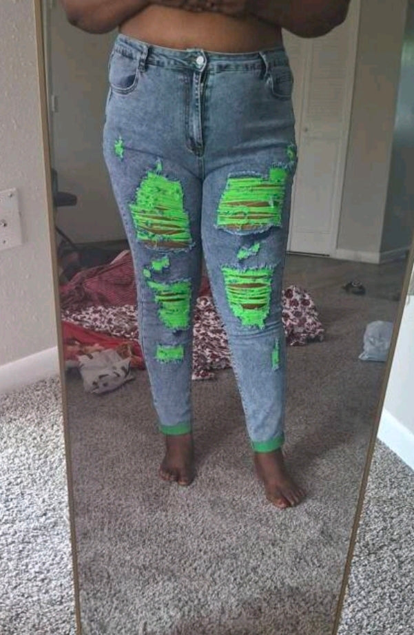Green Distressed Plus Size Jeans