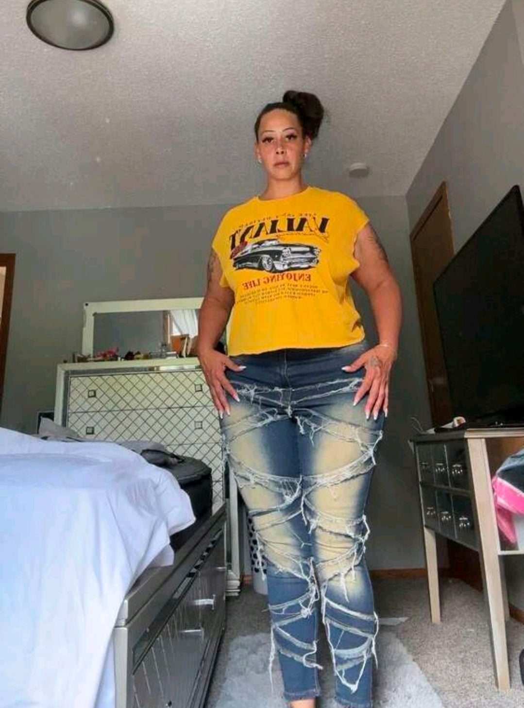 Dark Washed Frayed Plus Size Jeans