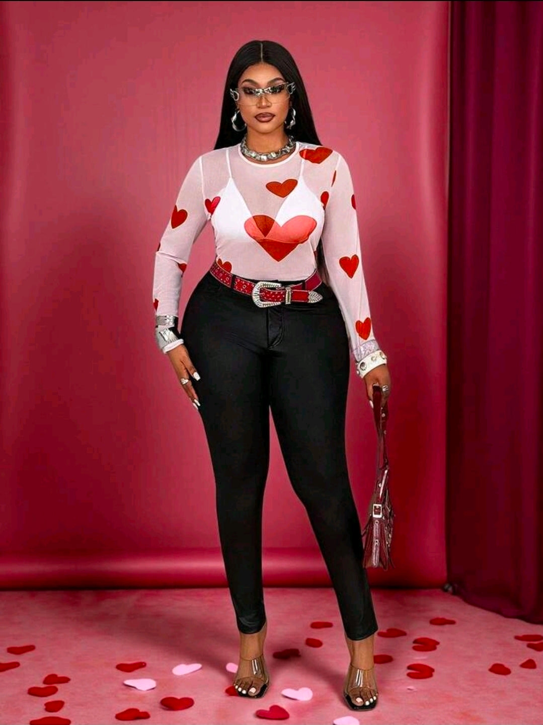 Heart Mesh Shirt Plus Size