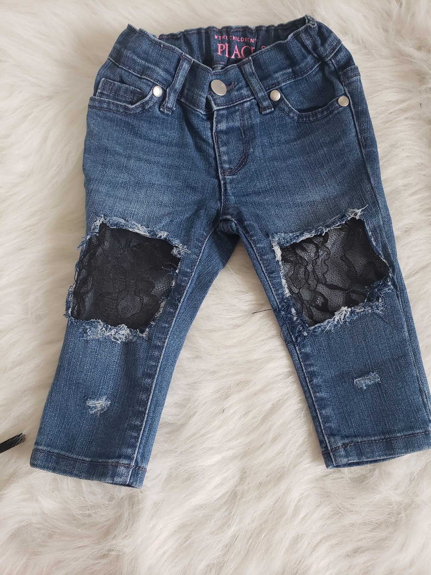 Star Stuck Lace Girls Distressed Jeans