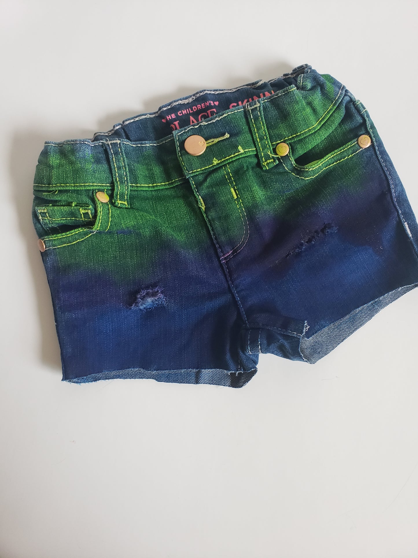 Neon Rainbow Girls Distressed Jeans Shorts