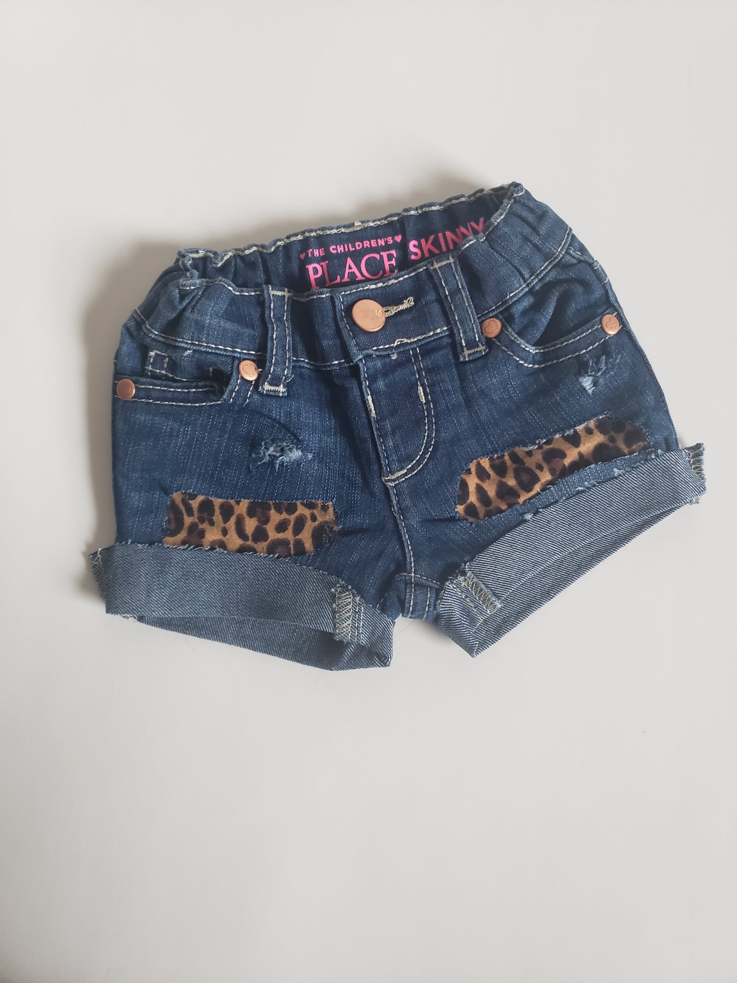 Cheetah Leopard Print Girls Distressed Jeans Shorts