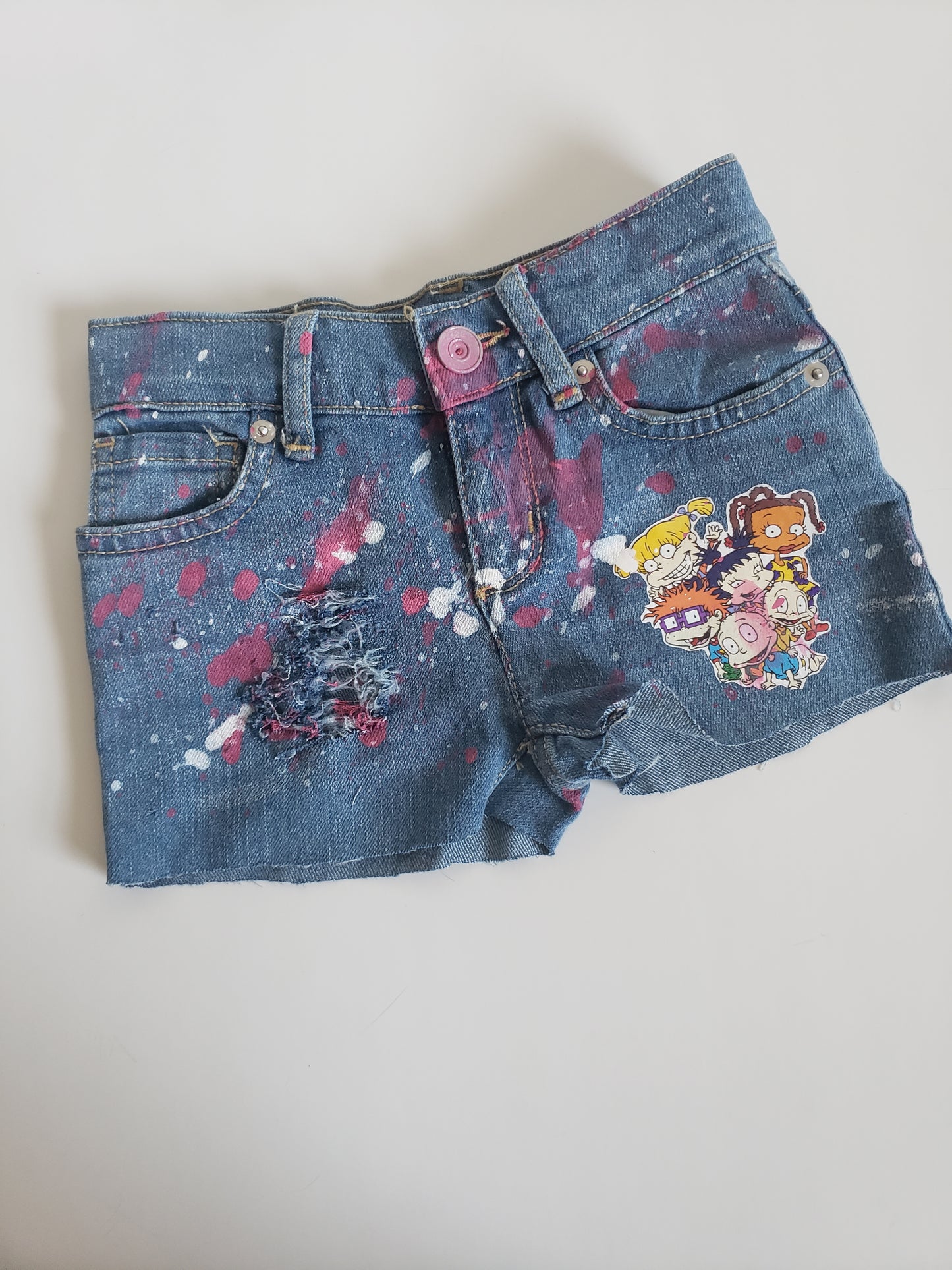 Rugrats Paint Splatter Girls Distressed Jeans Shorts