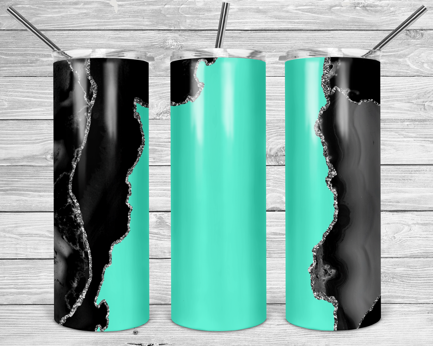 Teal & Black Marble Tumbler Mug Sippy Cup Bottle