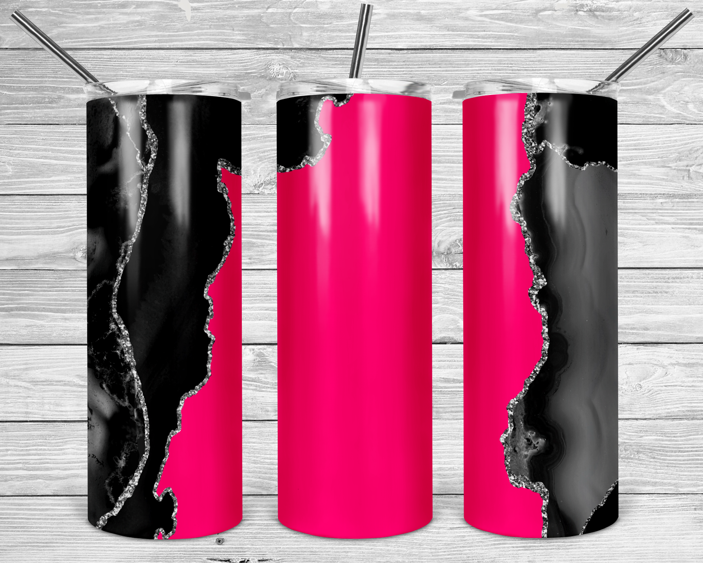 Pink & Black Marble Tumbler Mug Sippy Cup Bottle