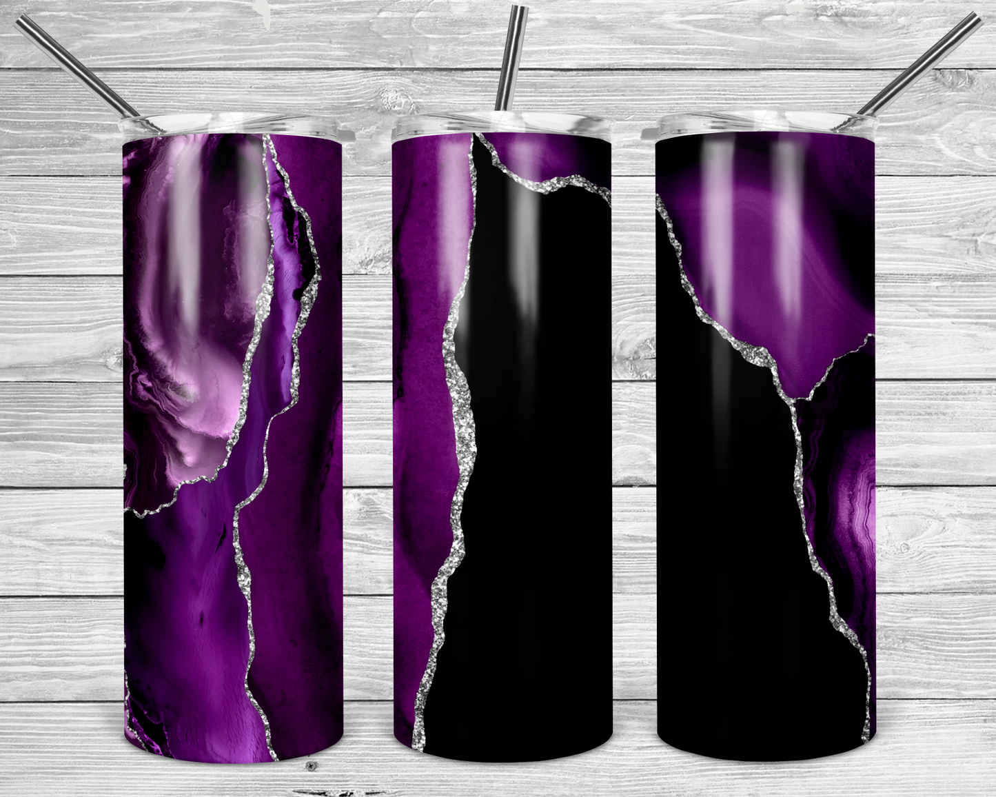 Purple & Black Marble Tumbler Mug Sippy Cup Bottle