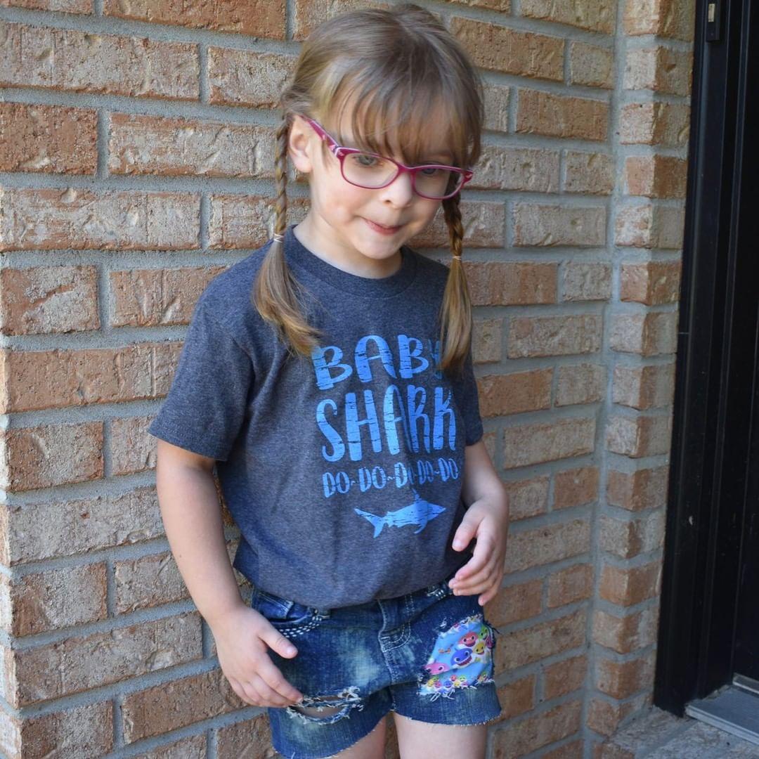 Baby Shark Girls Distressed Jean Shorts