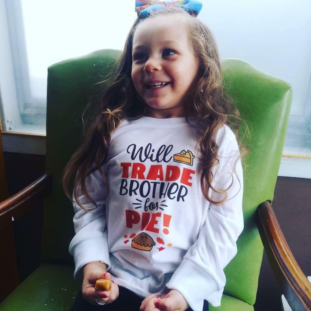Will Trade Brother for Pie Thanksgiving Fall Girls Shirt
