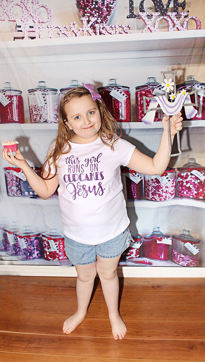 This Girl Runs On Cupcakes and Jesus girls shirt