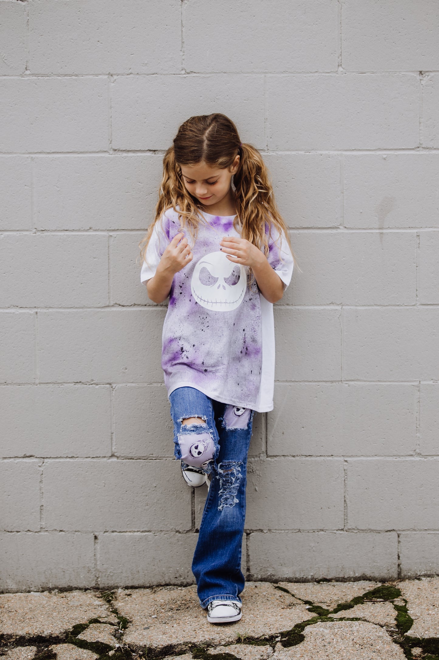 Jack Girls Distressed Jeans Halloween nightmare before Christmas