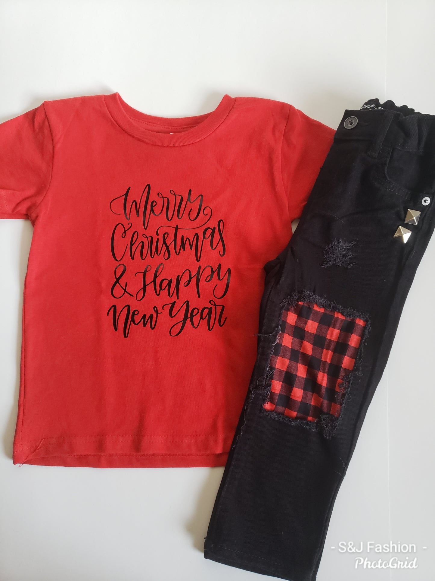 Red Buffalo Plaid Unisex Distressed Jeans Christmas Girls Distressed Jeans Boys Distressed Jeans