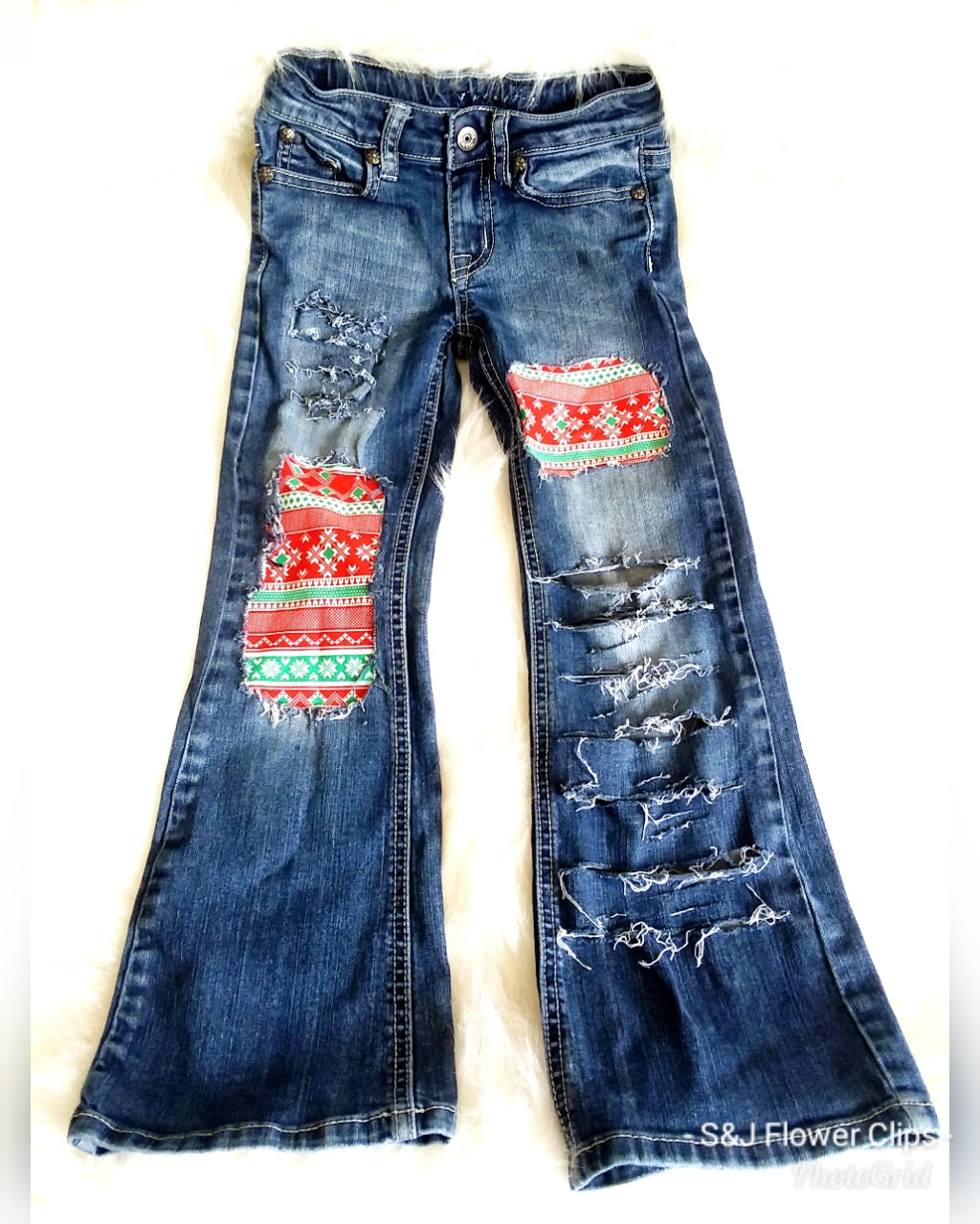 Ugly Sweater Girls Distressed Jeans Christmas