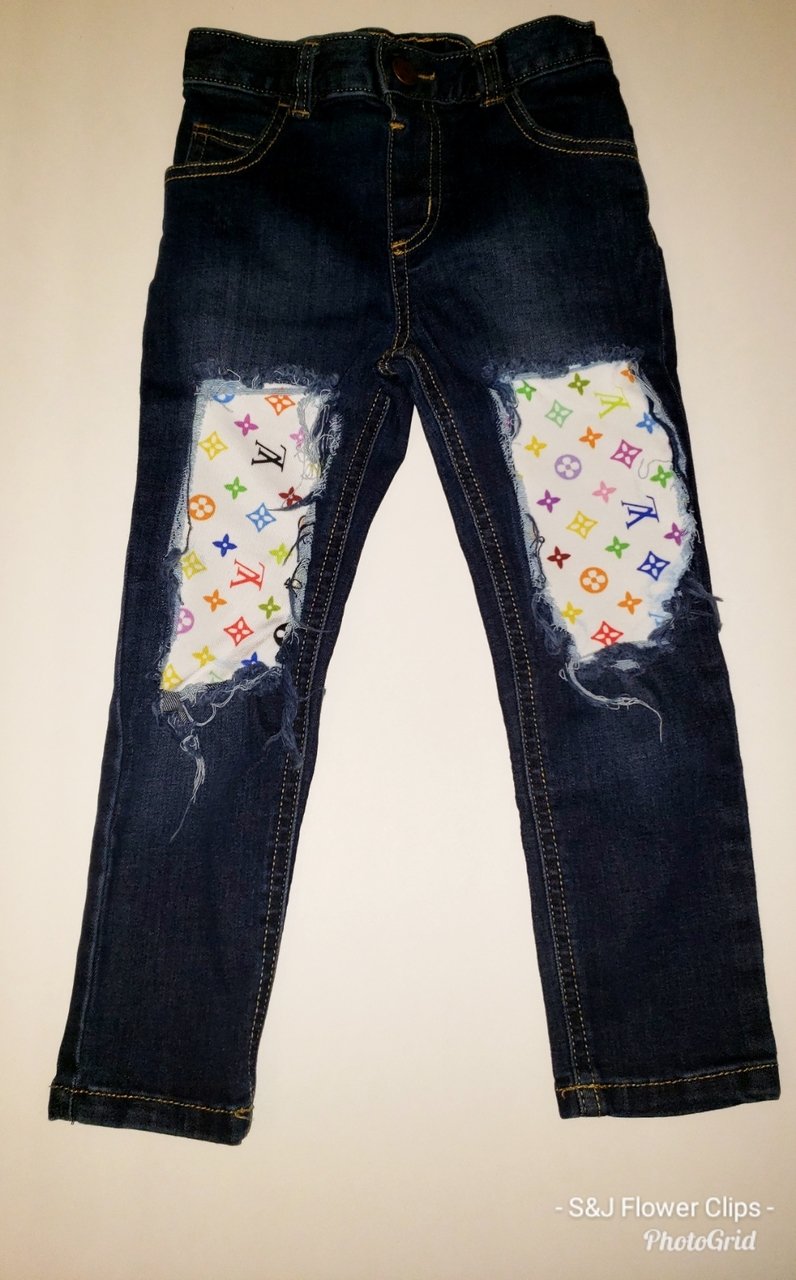 LV Designer Peeka Boo Girls Distressed Jeans