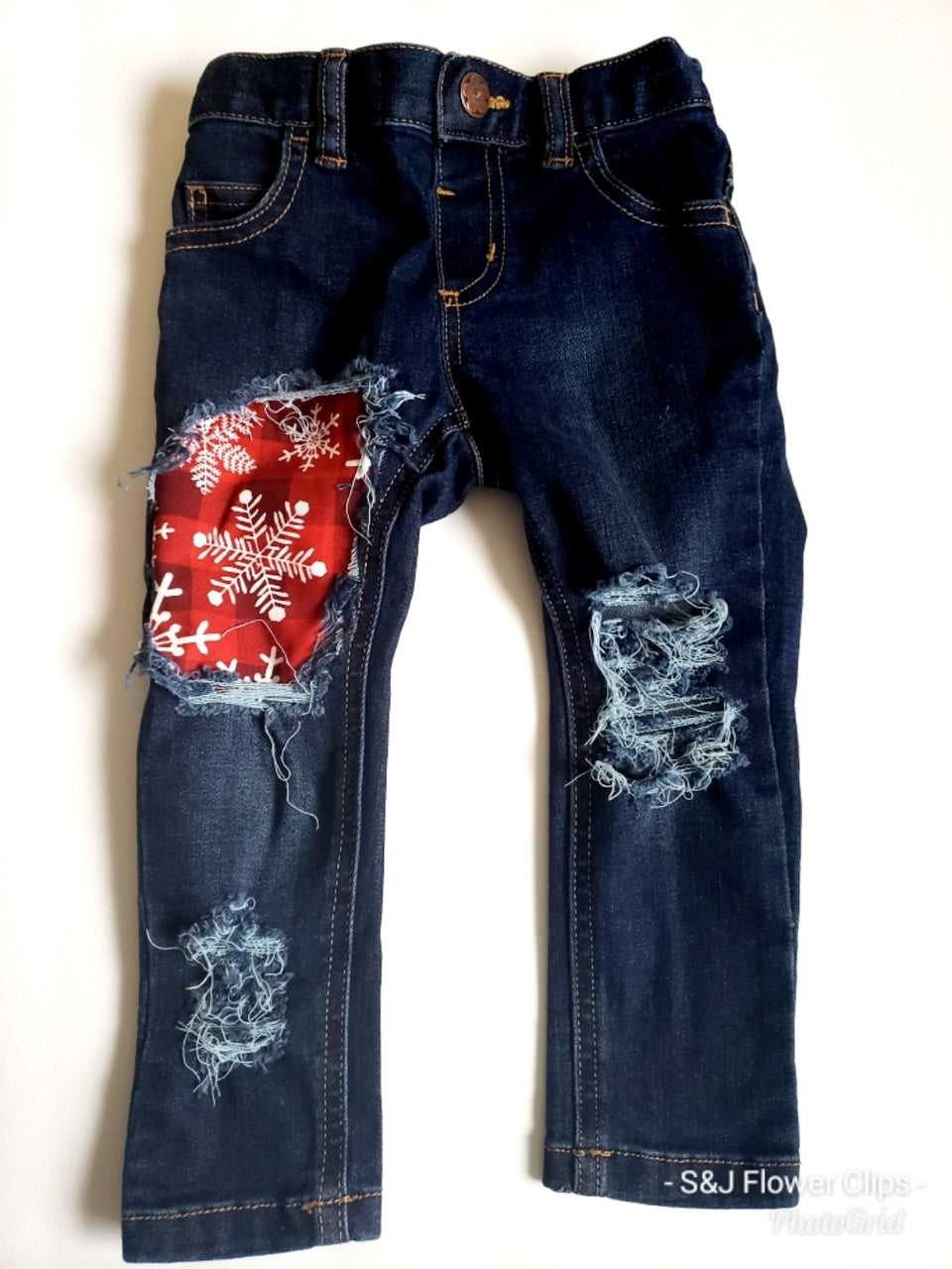 Buffalo Plaid Snowflake Girls Distressed Jeans Christmas