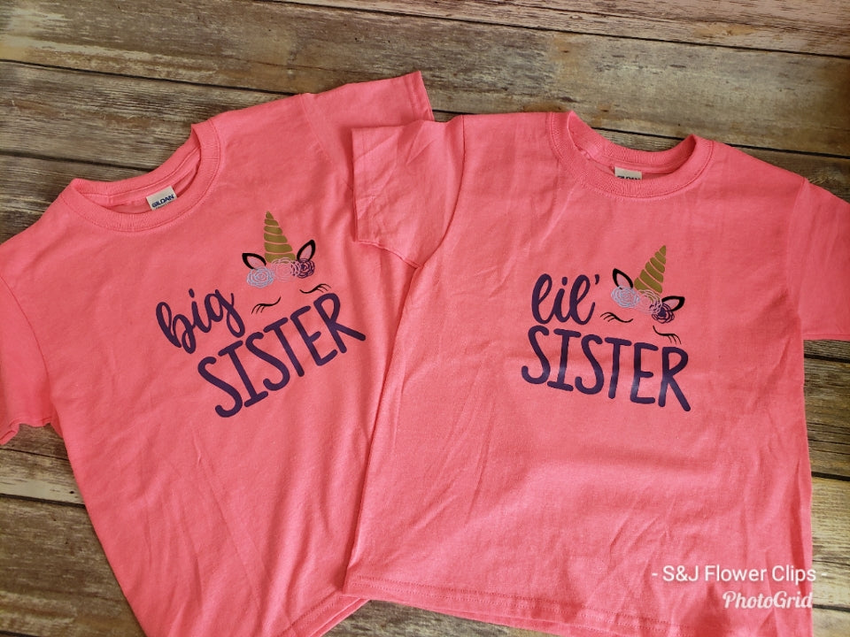 Girls Big sister lil sister Unicorn sibling sets