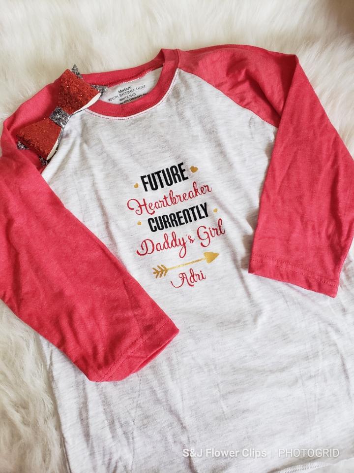 Future Heartbreaker Currently Daddy's Girl Valentines Raglan Girls Shirt