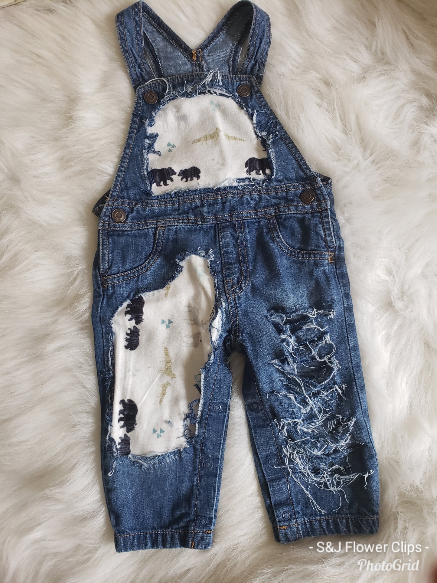 Boys Bears, Foxs Oh My! Distressed Overalls Shortalls Jumper