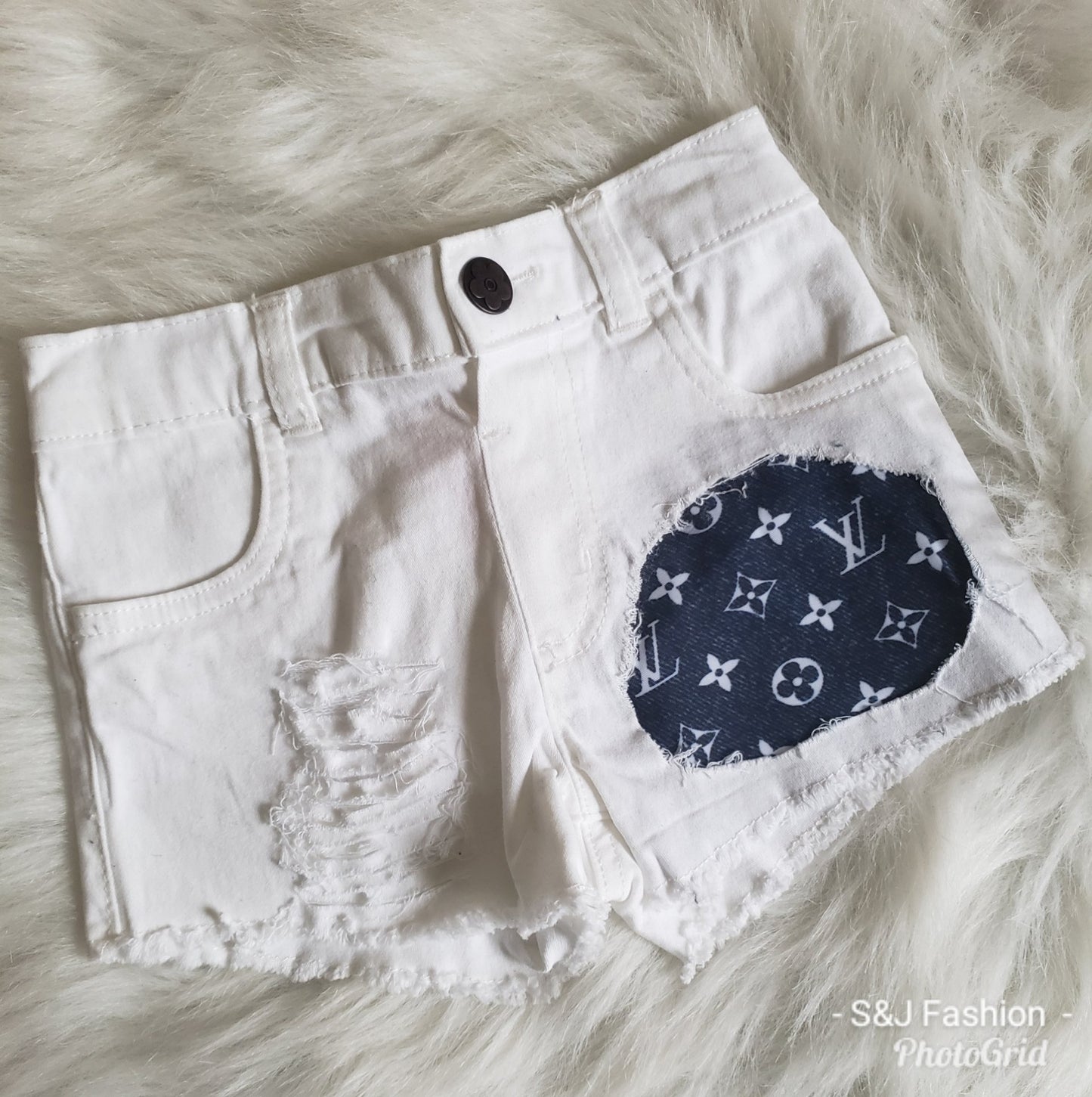 LV Designer Girls Distressed Jeans Shorts