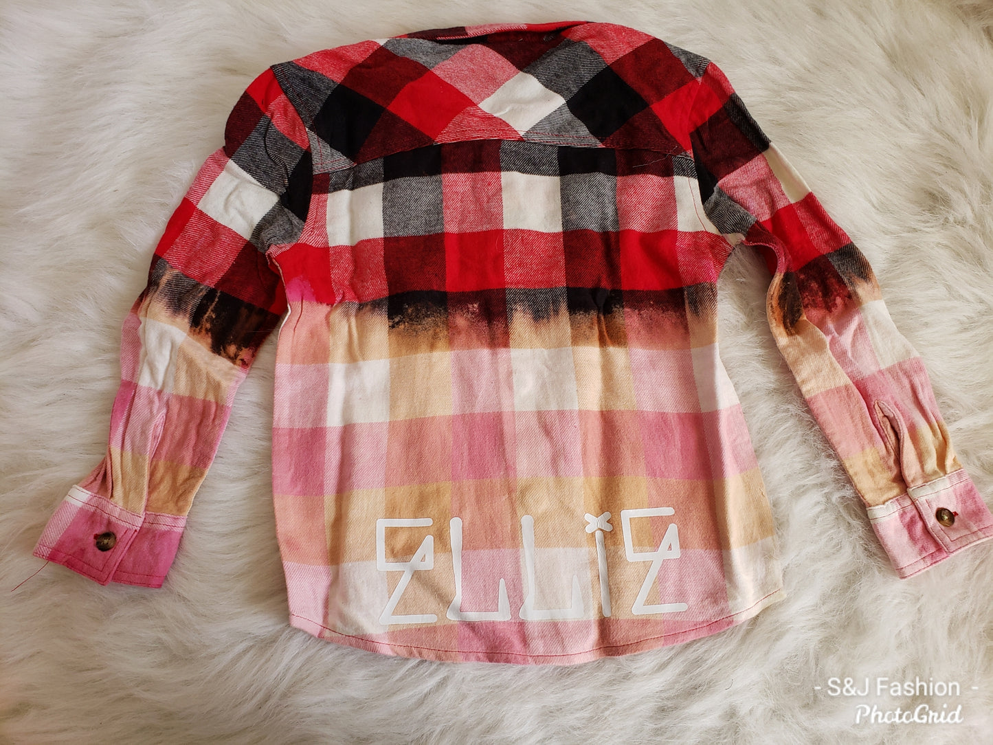 Kids Ombre Flannel Personalized Name Red Black Plaid