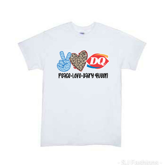 Peace Love DQ Boys Shirt Girls Shirt Ladies Shirt Mens Shirt