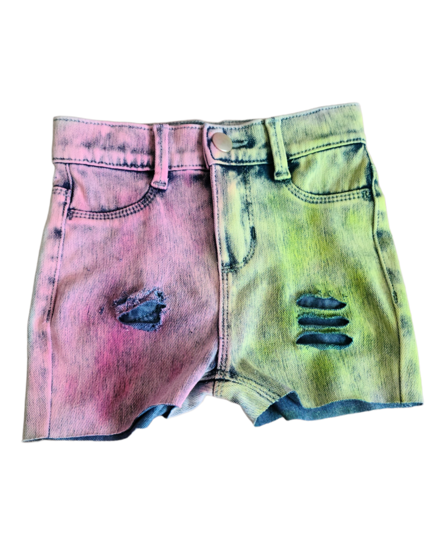 Pink and Green Girls Distressed Jeans Shorts