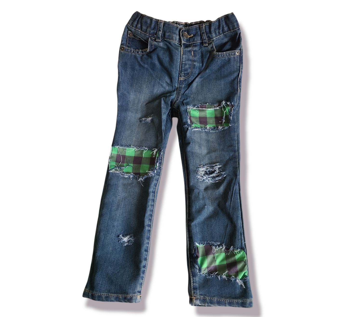 Green Buffalo Plaid Boys Distressed Jeans Shorts