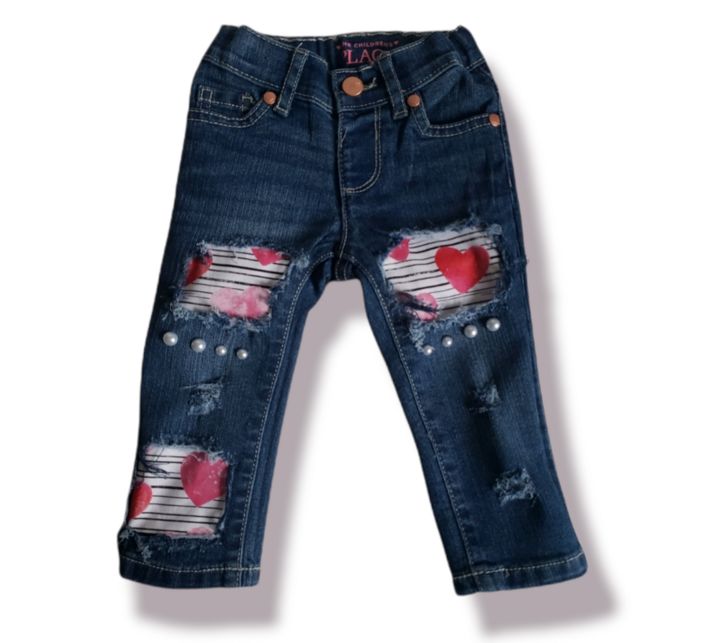 Valentine's Girls Distressed Jeans Hearts and Pearls