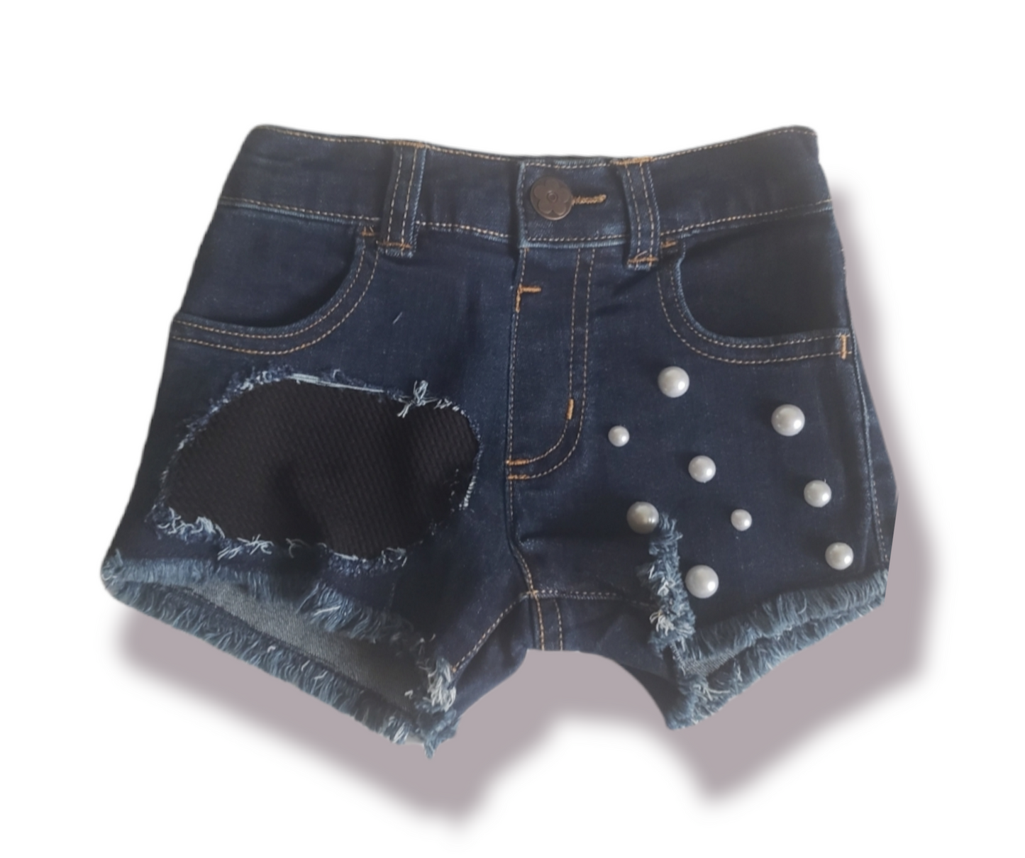 Black Patch Pearl Girls Distressed Jeans Shorts