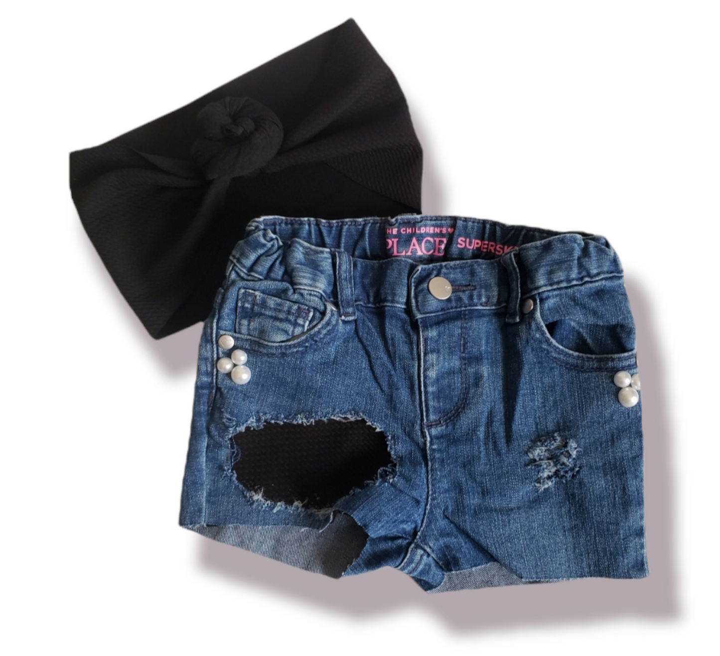 Black Patch Girls Distressed Jeans Shorts