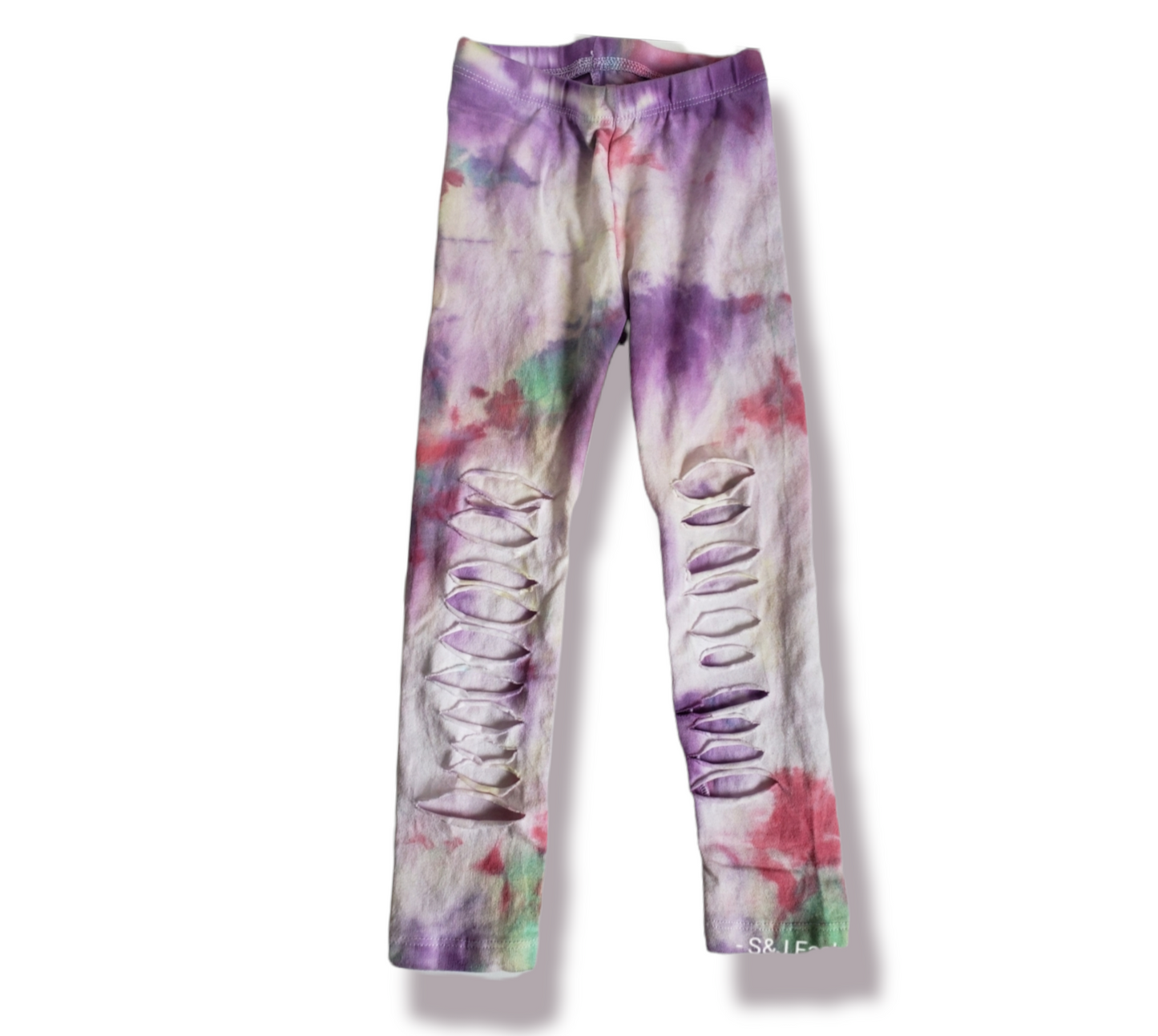 Girls Tie Dye Shredded Leggings