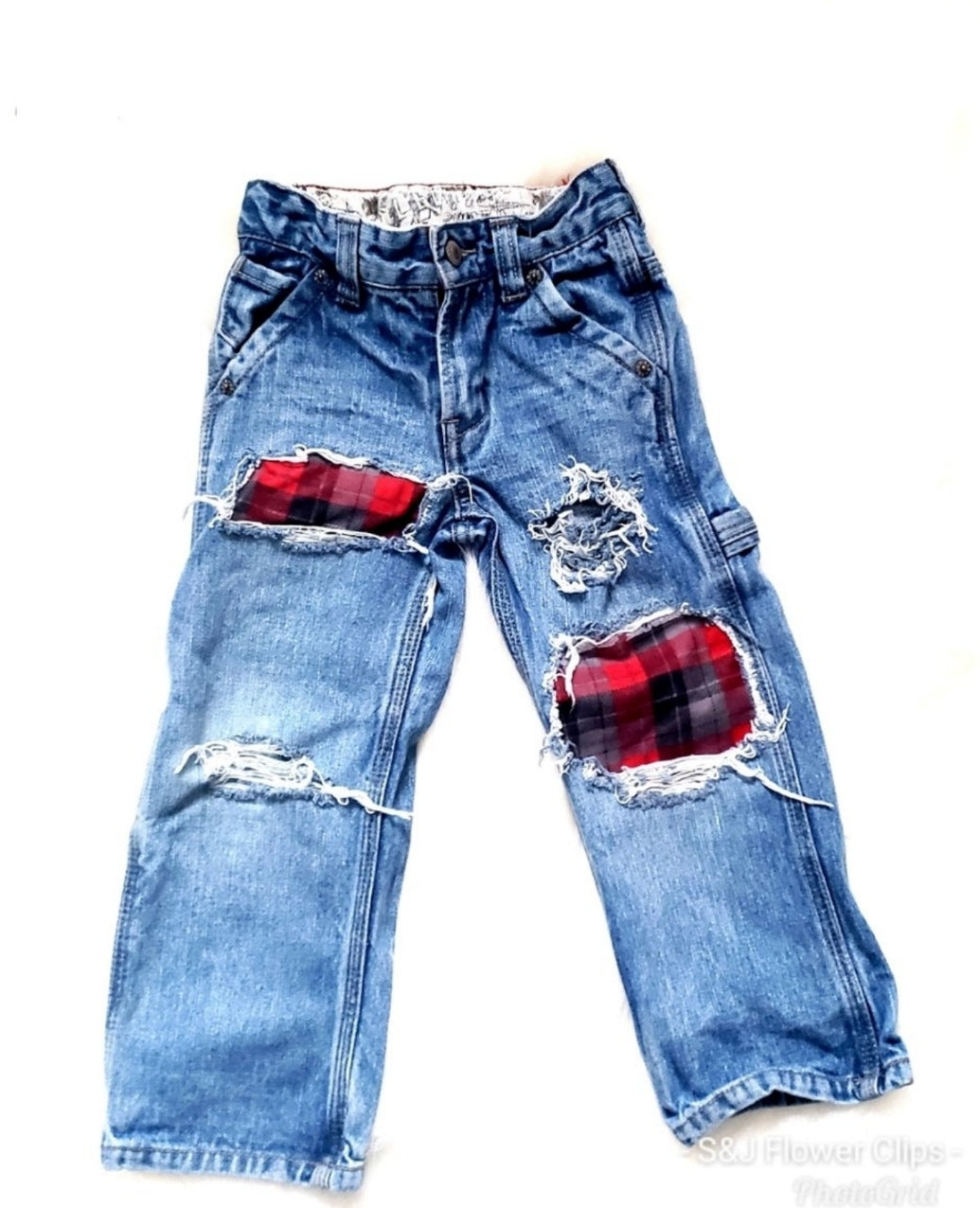 Red & Black Plaid Boys Distressed Jeans Christmas