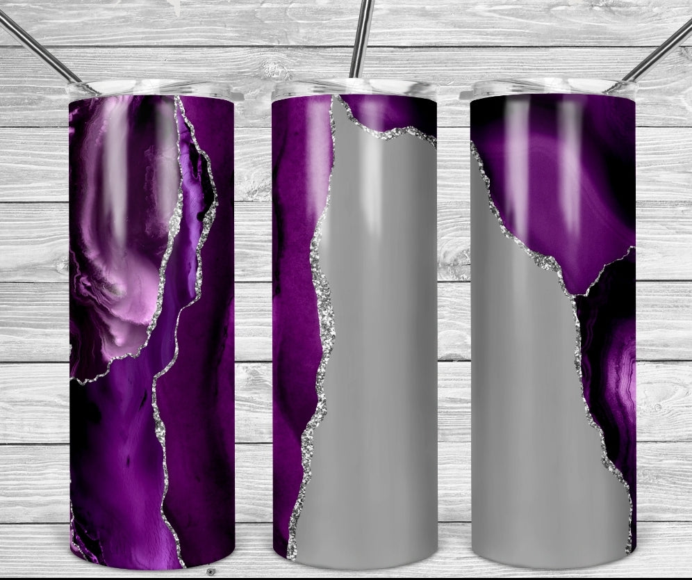Purple & Grey Marble Tumbler Mug Sippy Cup Bottle