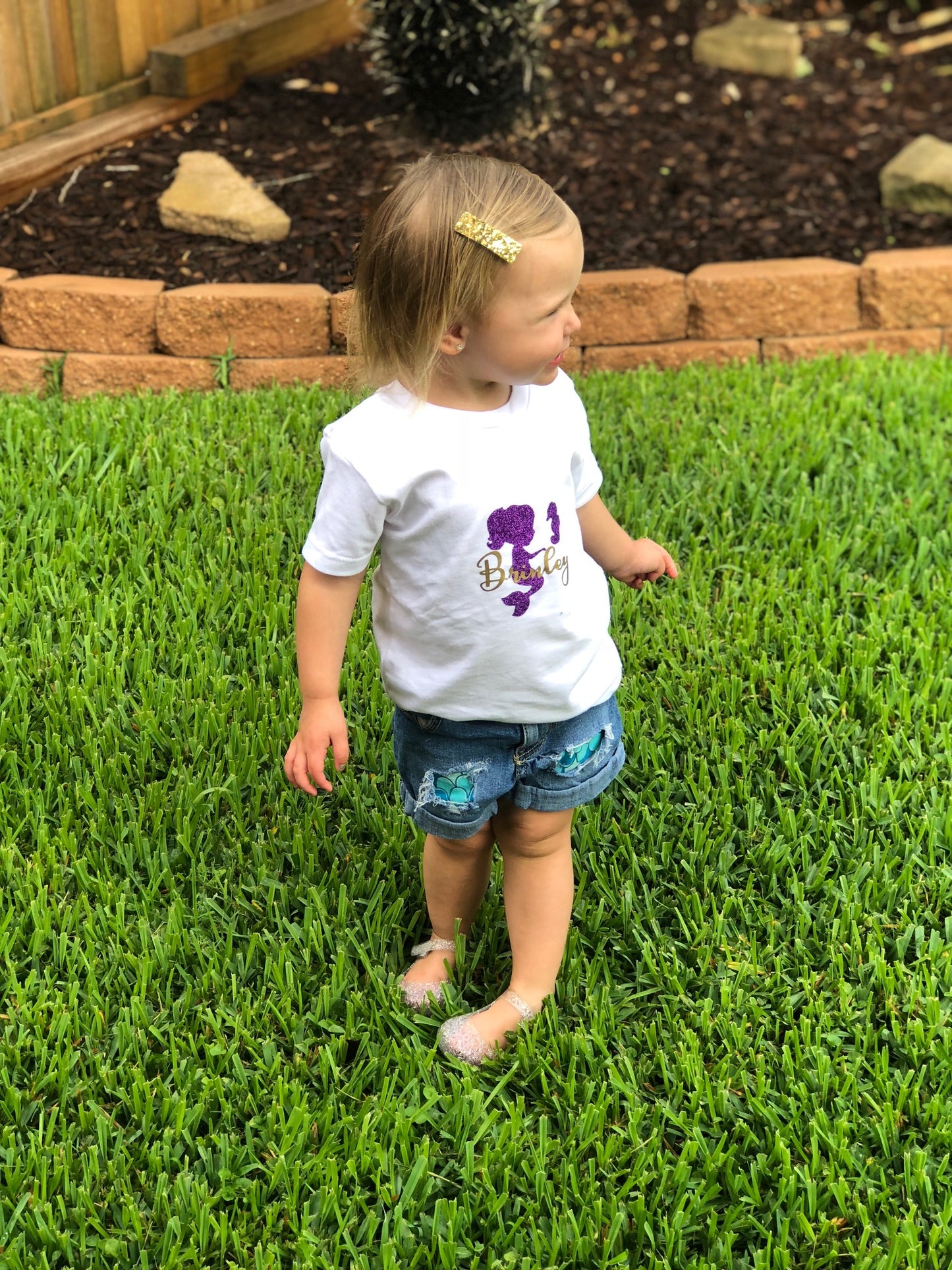 Mermaid Scale Girls Distressed Jeans Shorts