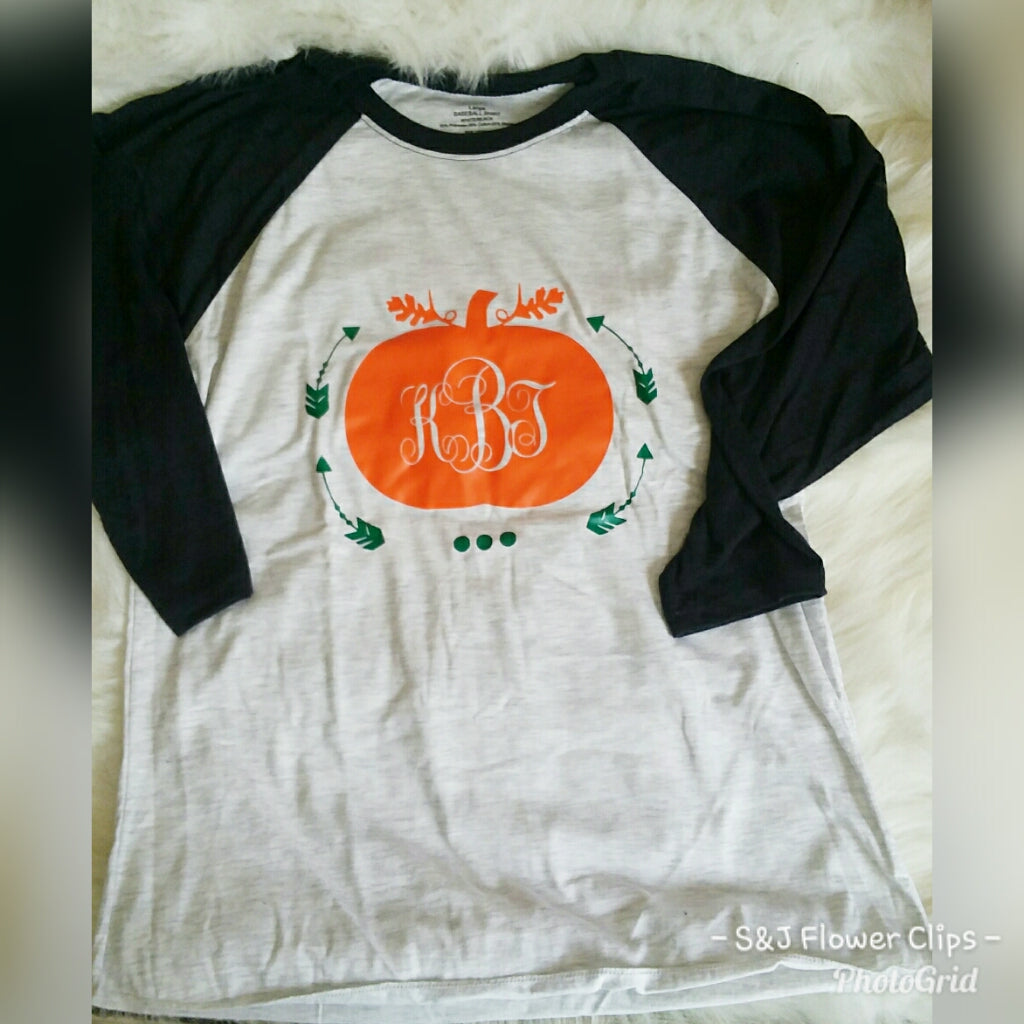 Pumpkin Monogram Ladies Shirt Raglan Shirt Fall
