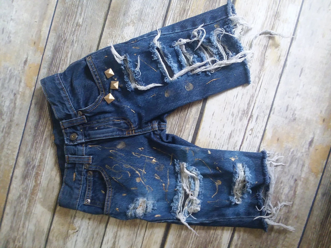 Gold Splatter Boys Distressed Jeans Shorts