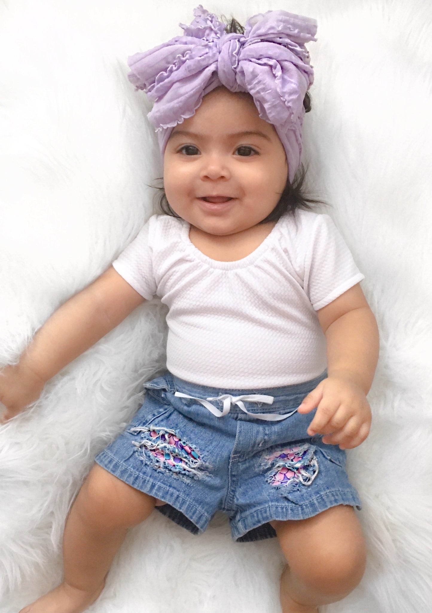 Mermaid Scale Peeka Boo Girls Distressed Jeans Shorts