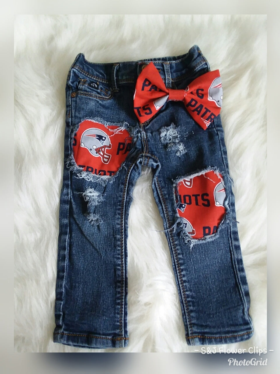 NFL Patriots Girls Distressed Jeans Football